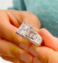 Load image into Gallery viewer, BEAUTIFUL 6.50CT Women's 14k solid heavy white gold cushion cut moissanite and natural round cut diamond engagement ring Wedding