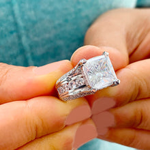 Load image into Gallery viewer, BEAUTIFUL 6.50CT Women's 14k solid heavy white gold cushion cut moissanite and natural round cut diamond engagement ring Wedding