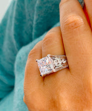 Load image into Gallery viewer, BEAUTIFUL 6.50CT Women's 14k solid heavy white gold cushion cut moissanite and natural round cut diamond engagement ring Wedding