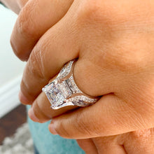 Load image into Gallery viewer, BEAUTIFUL 6.50CT Women's 14k solid heavy white gold cushion cut moissanite and natural round cut diamond engagement ring Wedding