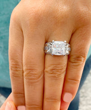 Load image into Gallery viewer, BEAUTIFUL 6.50CT Women's 14k solid heavy white gold cushion cut moissanite and natural round cut diamond engagement ring Wedding