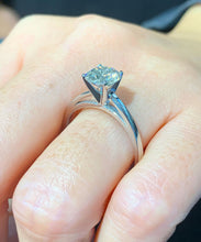Load image into Gallery viewer, GIA/IGI Certified Cathedral Four Prong Setting Solitaire 14K Solid White Gold Round Cut Diamond Engagement Ring 1.00ct F-VS2