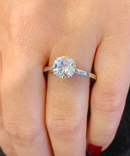 Load image into Gallery viewer, GIA/IGI Certified Cathedral Four Prong Setting Solitaire 14K Solid White Gold Round Cut Diamond Engagement Ring 1.00ct F-VS2