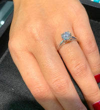 Load image into Gallery viewer, GIA/IGI Certified Cathedral Four Prong Setting Solitaire 14K Solid White Gold Round Cut Diamond Engagement Ring 1.00ct F-VS2