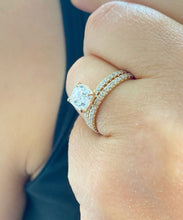 Load image into Gallery viewer, GIA/IGI Certified 14K Solid Yellow Gold Asscher Cut and Round Cut Diamond Engagement Ring And Band Prong Set Wedding Bridal 1.50ctw F-VS2