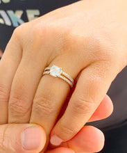 Load image into Gallery viewer, 14k Solid Yellow Gold Asscher Cut Moissanite and Natural Round Cut Diamond Engagement Ring And Band Wedding, Bridal 1.50ctw