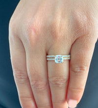 Load image into Gallery viewer, GIA/IGI Certified 14K Solid Yellow Gold Asscher Cut and Round Cut Diamond Engagement Ring And Band Prong Set Wedding Bridal 1.50ctw F-VS2