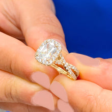 Load image into Gallery viewer, GIA/IGI Certified 14k Solid Yellow Gold Cushion Cut And Round Diamond Engagement Ring Bridal Halo 2.25ct F-VS2