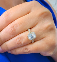 Load image into Gallery viewer, GIA/IGI Certified 14k Solid Yellow Gold Cushion Cut And Round Diamond Engagement Ring Bridal Halo 2.25ct F-VS2