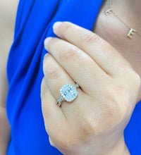 Load image into Gallery viewer, GIA/IGI Certified Elegant 14k solid yellow gold cushion cut and round natural diamond engagement ring Bridal Halo 2.25ct F-VS2