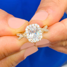 Load image into Gallery viewer, GIA/IGI Certified Elegant 14k solid yellow gold cushion cut and round natural diamond engagement ring Bridal Halo 2.25ct F-VS2