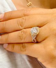 Load image into Gallery viewer, Beautiful 2.00 Carat Women's 14k solid white and yellow gold round cut moissanite and natural round cut diamond engagement ring