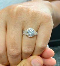 Load image into Gallery viewer, Beautiful 2.00 Carat Women's 14k solid white and yellow gold round cut forever one moissanite and natural round cut diamond engagement ring