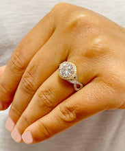 Load image into Gallery viewer, Beautiful 2.00 Carat Women's 14k solid white and yellow gold round cut forever one moissanite and natural round cut diamond engagement ring