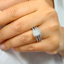 Load image into Gallery viewer, Large 14K solid and heavy white gold princess cut moissanite and natural diamond engagement ring and band Bridal Wedding Halo 2.50ct