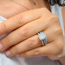 Load image into Gallery viewer, Large 14K solid and heavy white gold princess cut moissanite and natural diamond engagement ring and band Bridal Wedding Halo 2.50ct