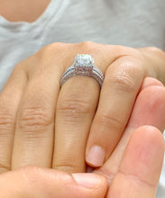 Load image into Gallery viewer, Large 14K solid and heavy white gold princess cut moissanite and natural diamond engagement ring and band Bridal Wedding Halo 2.50ct