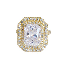 Load image into Gallery viewer, Beautiful 14k solid yellow gold radiant cut moissanite and round natural diamond engagement ring double halo split shank 3.50ctw