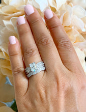 Load image into Gallery viewer, 14k solid white gold radiant cut moissanite and round natural diamond engagement ring and band, anniversary, wedding set 2.80ctw