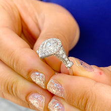 Load image into Gallery viewer, Unique 14K White Gold Pear And Round Cut Natural Diamonds Engagement ring Bezel Set Filigree Antique Style 1.85ctw