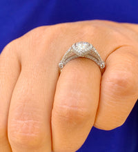 Load image into Gallery viewer, Unique 14K White Gold Pear And Round Cut Natural Diamonds Engagement ring Bezel Set Filigree Antique Style 1.85ctw