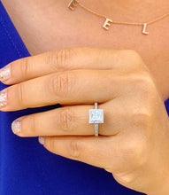 Load image into Gallery viewer, Beautiful 14k White Gold Princess Moissanite and Natural Round Cut Diamond Engagement Ring Halo Wedding Anniversary 1.70ctw