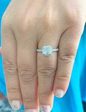 Load image into Gallery viewer, Women's 14k solid white gold cushion cut moissanite and natural round cut diamond engagement ring Bridal Wedding Halo 1.90ctw