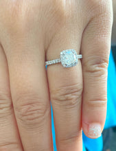Load image into Gallery viewer, Women's 14k solid white gold cushion cut moissanite and natural round cut diamond engagement ring Bridal Wedding Halo 1.90ctw