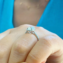 Load image into Gallery viewer, Women's 14k solid white gold cushion cut moissanite and natural round cut diamond engagement ring Bridal Wedding Halo 1.90ctw