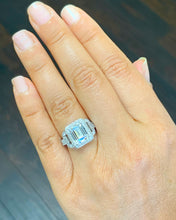 Load image into Gallery viewer, 14k Solid White Gold Emerald Cut Forever One Moissanite And Diamond Engagement Ring Halo Split Shank Bridal Wedding 4.00ctw