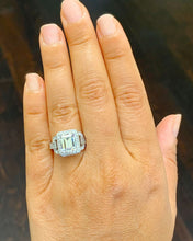 Load image into Gallery viewer, 14k Solid White Gold Emerald Cut Forever One Moissanite And Diamond Engagement Ring Halo Split Shank Bridal Wedding 4.00ctw