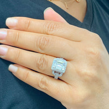Load image into Gallery viewer, 14k Solid White Gold Emerald Cut Forever One Moissanite And Diamond Engagement Ring Halo Split Shank Bridal Wedding 4.00ctw