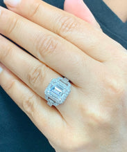 Load image into Gallery viewer, 14k Solid White Gold Emerald Cut Forever One Moissanite And Diamond Engagement Ring Halo Split Shank Bridal Wedding 4.00ctw