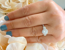 Load image into Gallery viewer, 14k Solid White Gold Round Cut Forever One Moissanite Engagement Ring Three Stone Style And Natural Diamonds 2.15ctw