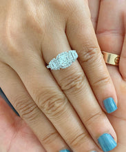 Load image into Gallery viewer, 14k solid white gold asscher cut forever one moissanite and round and trapezoids natural diamond engagement ring Halo bridal 2.50ctw