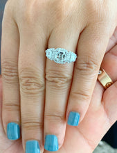 Load image into Gallery viewer, 14k solid white gold asscher cut forever one moissanite and round and trapezoids natural diamond engagement ring Halo bridal 2.50ctw