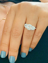 Load image into Gallery viewer, 14k solid white gold asscher cut forever one moissanite and round and trapezoids natural diamond engagement ring Halo bridal 2.50ctw