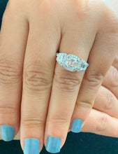 Load image into Gallery viewer, 14k solid white gold asscher cut moissanite and round and trapezoids natural diamond engagement ring Halo bridal 2.50ctw