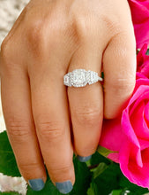 Load image into Gallery viewer, 14k solid white gold asscher cut moissanite and round and trapezoids natural diamond engagement ring Halo bridal 2.50ctw