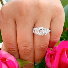 Load image into Gallery viewer, 14k solid white gold asscher cut moissanite and round and trapezoids natural diamond engagement ring Halo bridal 2.50ctw