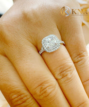 Load image into Gallery viewer, 14K Solid Whit Gold Cushion and Round Cut Natural Diamonds Engagement Ring Double Halo 1.50ctw