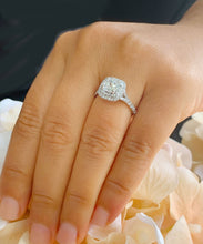 Load image into Gallery viewer, GIA/IGI Certified 14K Solid White Gold Cushion and Round Cut Diamonds Engagement Ring Double Halo 1.80ctw F-VS2