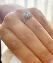 Load image into Gallery viewer, 14k Solid White Gold Cushion Cut Moissanite and Natural Diamond Engagement Ring Soleste Style Double Halo 1.80ctw