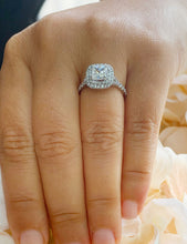 Load image into Gallery viewer, 14k Solid White Gold Cushion Cut Moissanite and Natural Diamond Engagement Ring Soleste Style Double Halo 1.80ctw