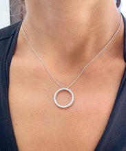Load image into Gallery viewer, 14k white gold round cut diamond prong set necklace pendent and chain circle of love life bridal wedding anniversary gift natural 0.80ctw