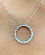 Load image into Gallery viewer, 14k white gold round cut diamond prong set necklace pendent and chain circle of love life bridal wedding anniversary gift natural 0.80ctw