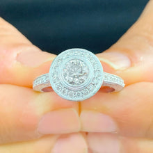 Load image into Gallery viewer, 14k white gold round cut natural diamonds engagement ring and two bands bezel set style wedding set, bridal set halo 1.20ctw