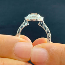 Load image into Gallery viewer, 14k white gold round cut natural diamonds engagement ring and two bands bezel set style wedding set, bridal set halo 1.20ctw