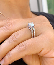 Load image into Gallery viewer, 14k White Gold Cushion Cut Moissanite and Diamond Engagement Ring And Band Bridal Wedding Halo Natural Diamonds 1.90ct