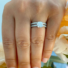 Load image into Gallery viewer, 14k solid white gold cushion and round cut natural diamond engagement ring and band art deco halo bridal wedding bridal set 1.60ctw